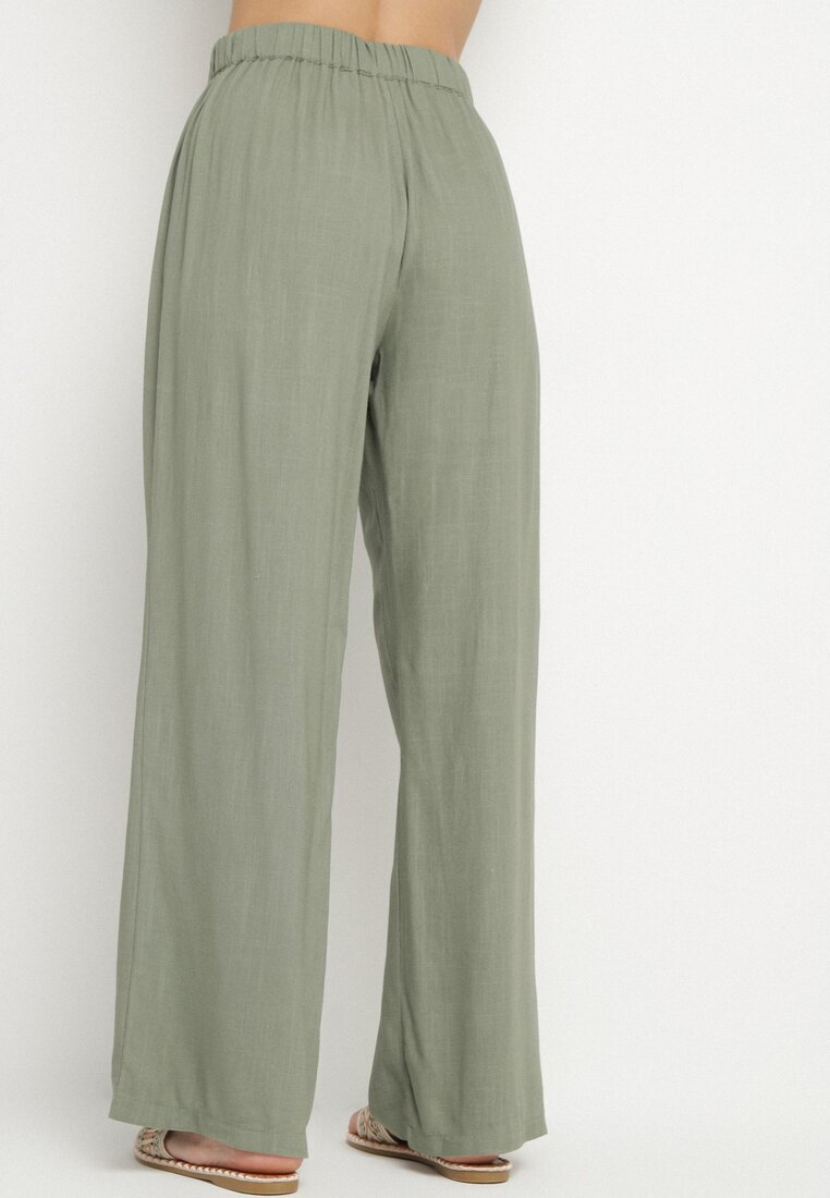 melya by melody Pantaloni Verde cu In cu croială dreaptă cu cordon în talie și talie înaltă Linalietia