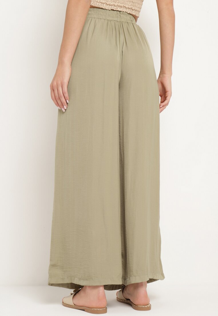 melya by melody Pantaloni Verzi Larghi din viscoză cu talie înaltă și elastic în talie Kelevevia