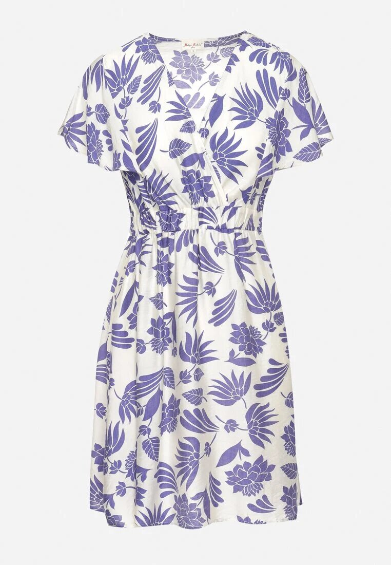 melya by melody Rochie Alb-Bleumarin cu Decolteu petrecut și Elastic în talie cu Imprimeu floral Nelliera