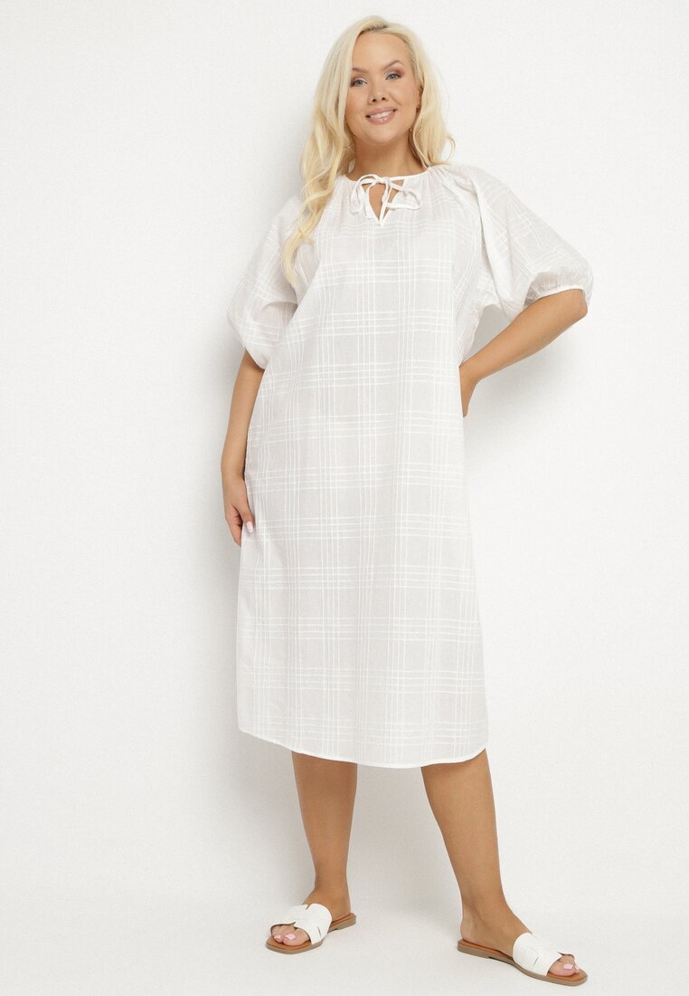 melya by melody Rochie Albă de bumbac Oversize cu legătură la gât Tolanea