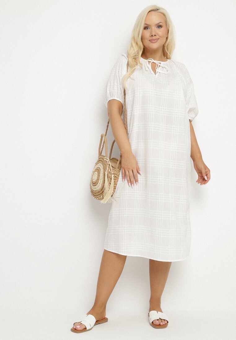 melya by melody Rochie Albă de bumbac Oversize cu legătură la gât Tolanea