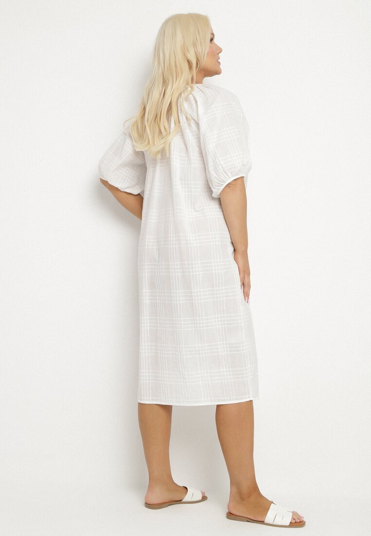 melya by melody Rochie Albă de bumbac Oversize cu legătură la gât Tolanea