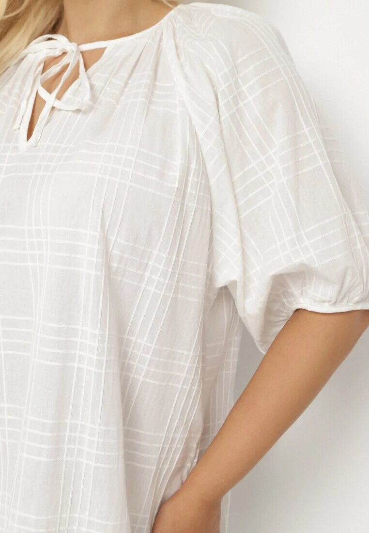 melya by melody Rochie Albă de bumbac Oversize cu legătură la gât Tolanea