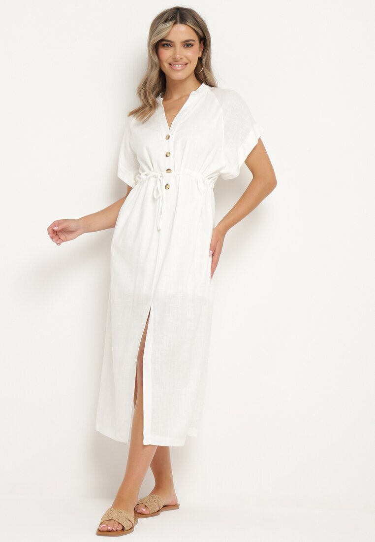 melya by melody Rochie albă din bumbac cu partea superioară tip cămașă și elastic în talie Vikleta