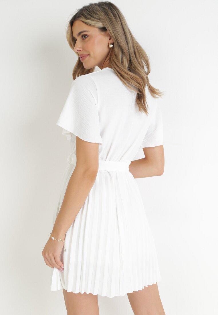 melya by melody Rochie Albă Plisată cu Decolteu petrecut Zamiya
