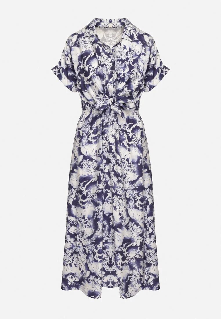 melya by melody Rochie Albastră-Albă Cambrată cu elastic în talie închisă cu nasturi Nasica