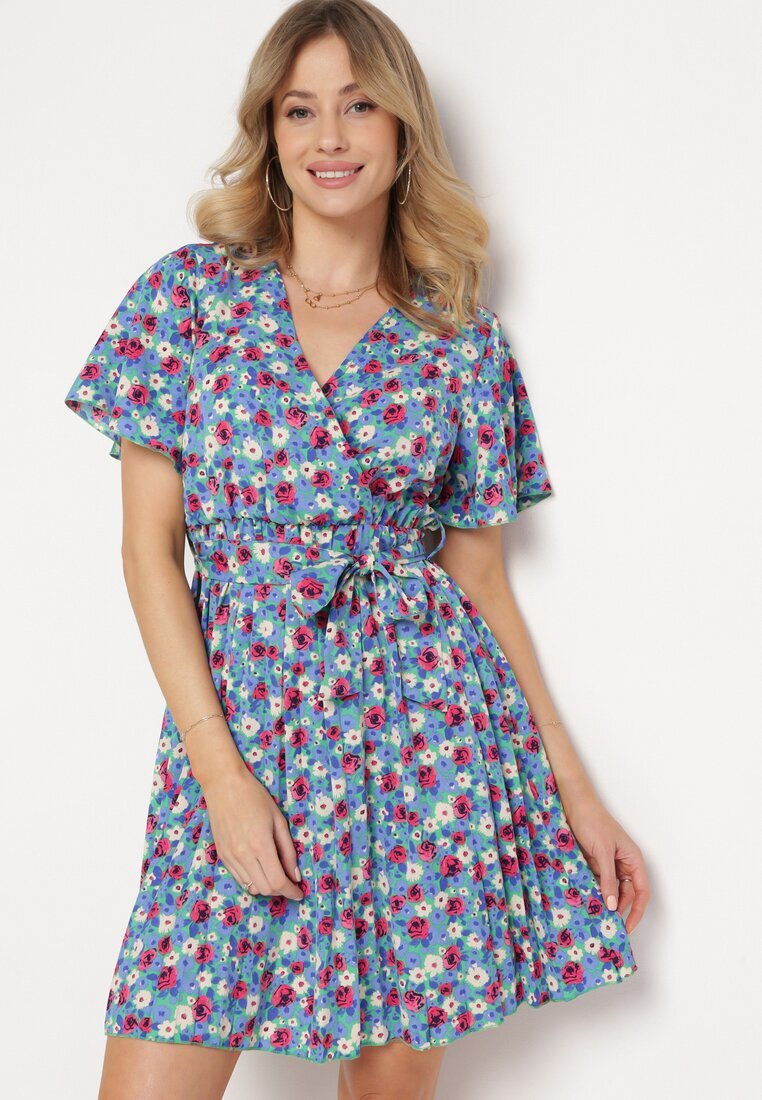 melya by melody Rochie Albastră Cloș cu elastic în talie cu centură suplimentară Ellandera