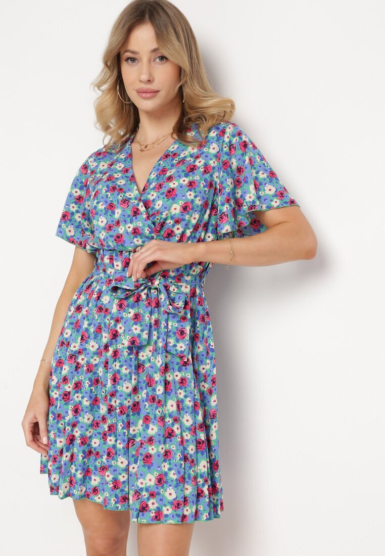 melya by melody Rochie Albastră Cloș cu elastic în talie cu centură suplimentară Ellandera