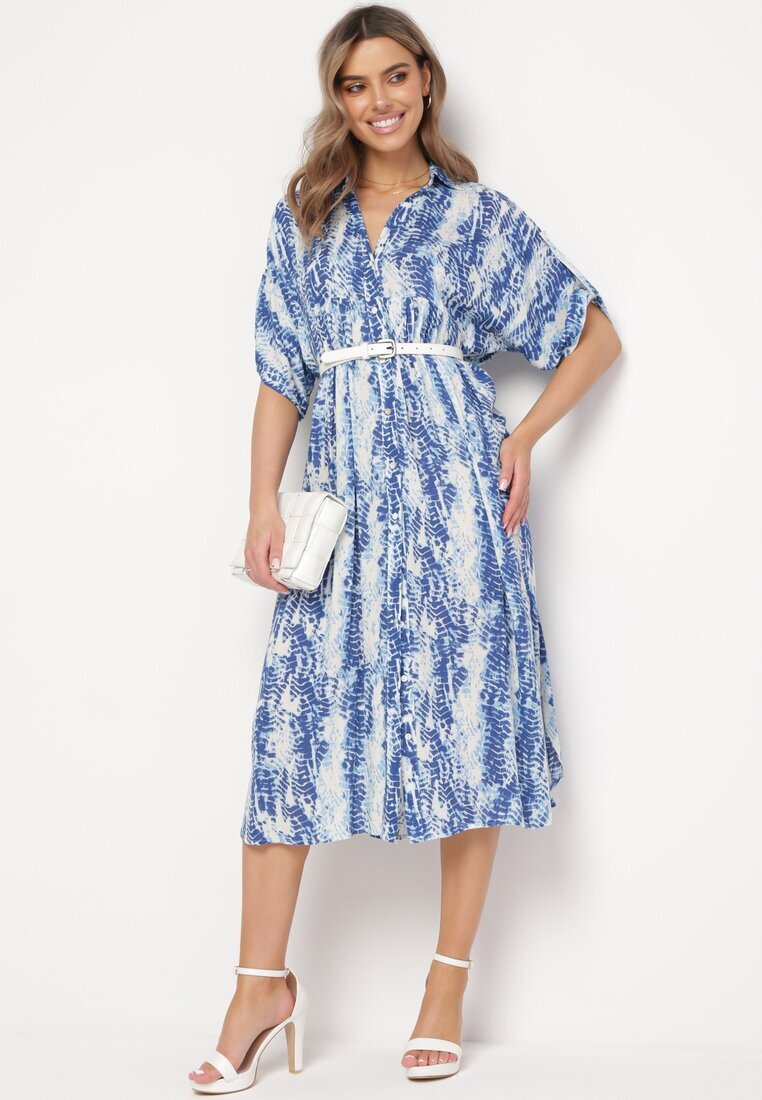melya by melody Rochie Albastră cu bust tip cămașă din Viscoză cu Model Abstract Navila