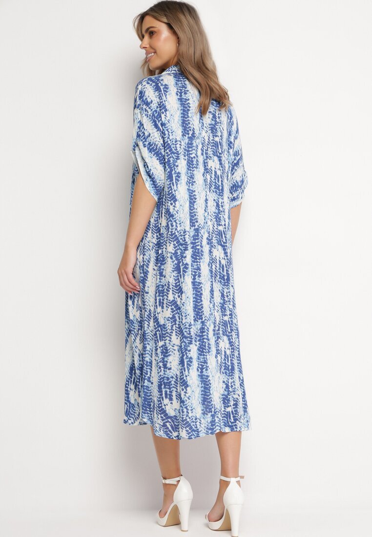 melya by melody Rochie Albastră cu bust tip cămașă din Viscoză cu Model Abstract Navila