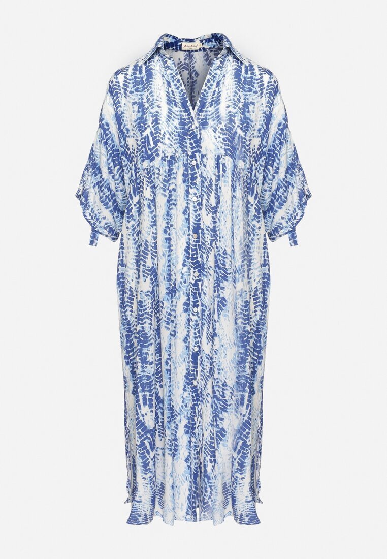 melya by melody Rochie Albastră cu bust tip cămașă din Viscoză cu Model Abstract Navila
