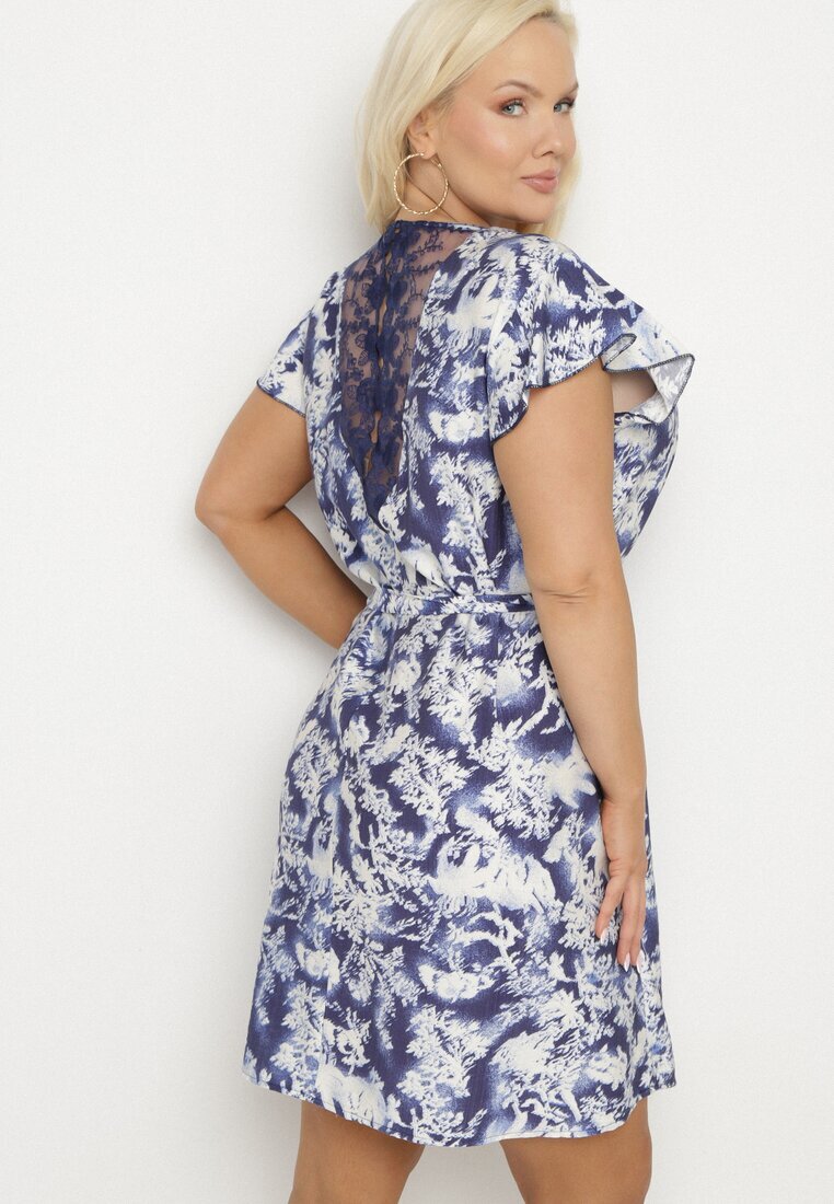 melya by melody Rochie Albastră din Vâscoză și In Tip cutie cu Legătură în Talie cu Model Abstract Toleira