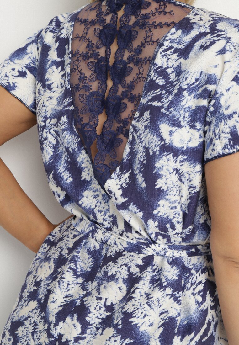 melya by melody Rochie Albastră din Vâscoză și In Tip cutie cu Legătură în Talie cu Model Abstract Toleira