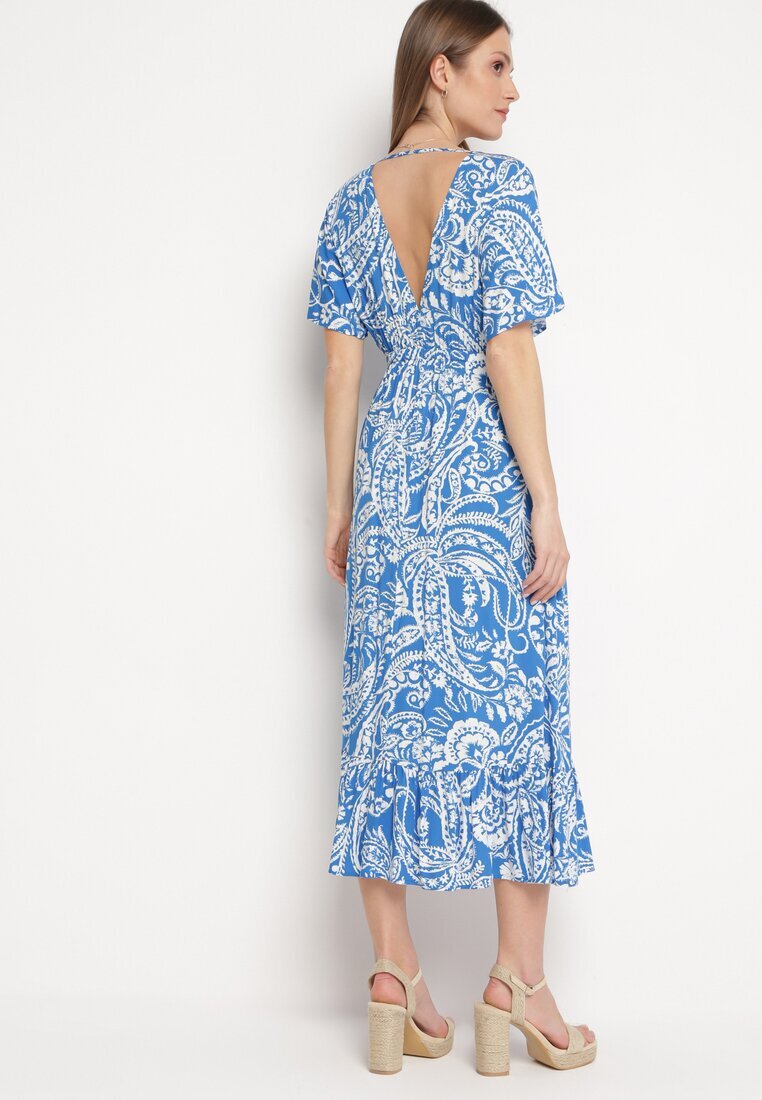 melya by melody Rochie Albastră în stil Boho cu elastic în talie și ciucuri Wornima