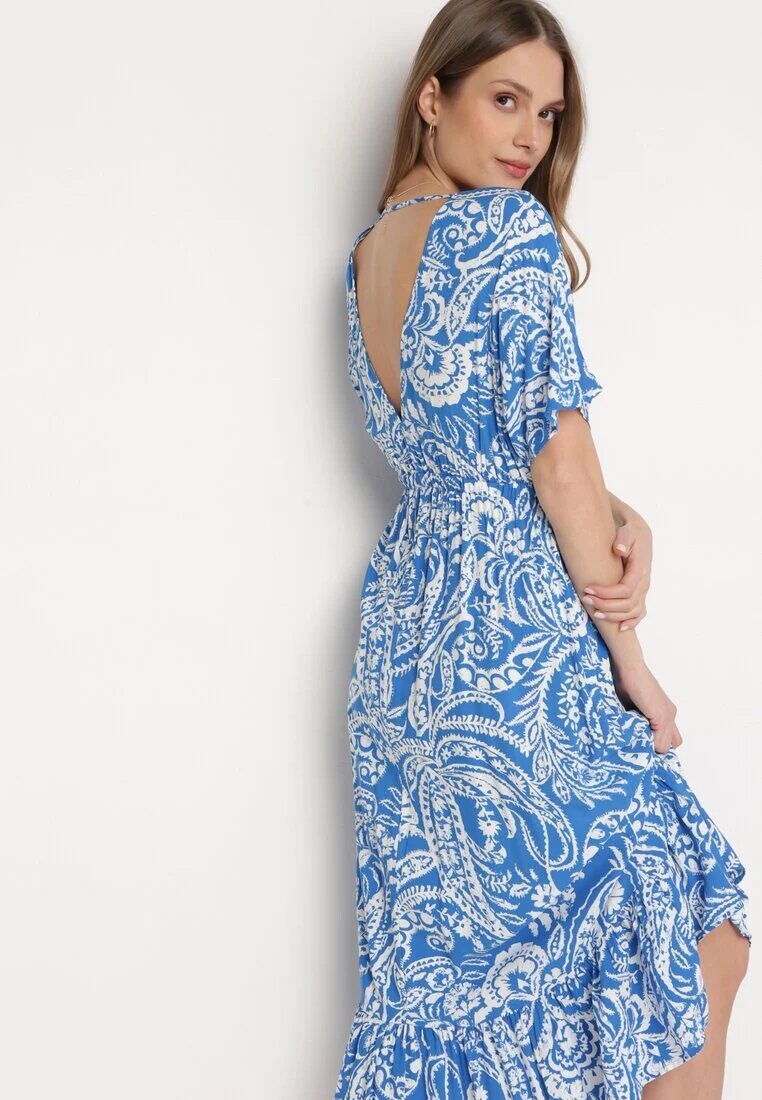 melya by melody Rochie Albastră în stil Boho cu elastic în talie și ciucuri Wornima