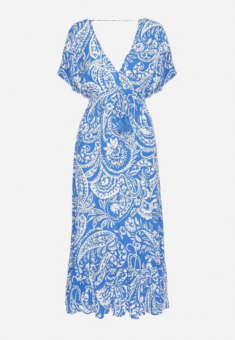 melya by melody Rochie Albastră în stil Boho cu elastic în talie și ciucuri Wornima