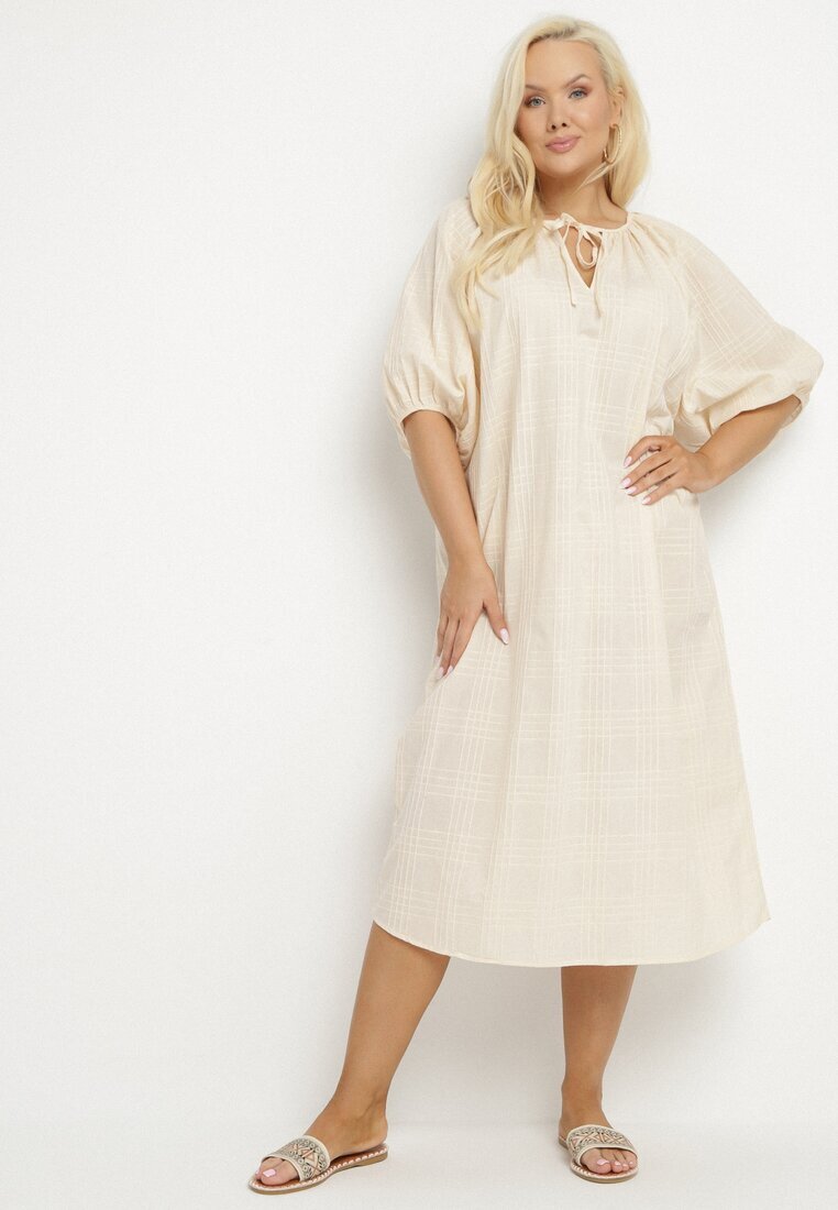 melya by melody Rochie Bej din Bumbac Oversize cu legătură la gât Tolanea