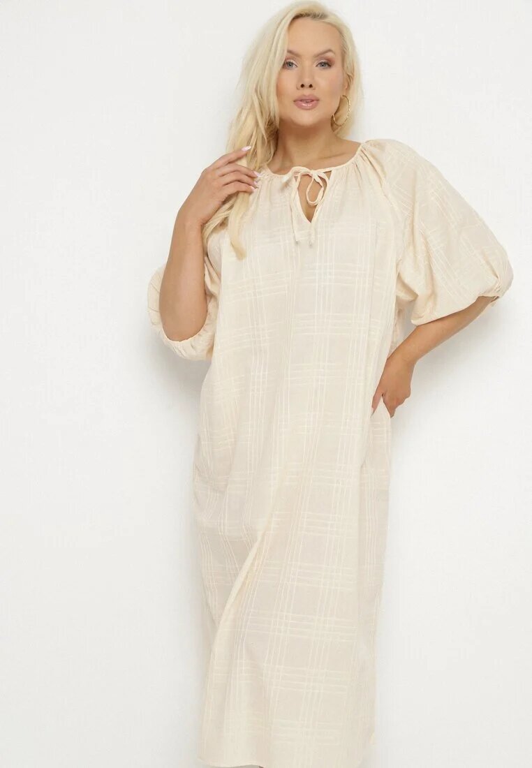 melya by melody Rochie Bej din Bumbac Oversize cu legătură la gât Tolanea