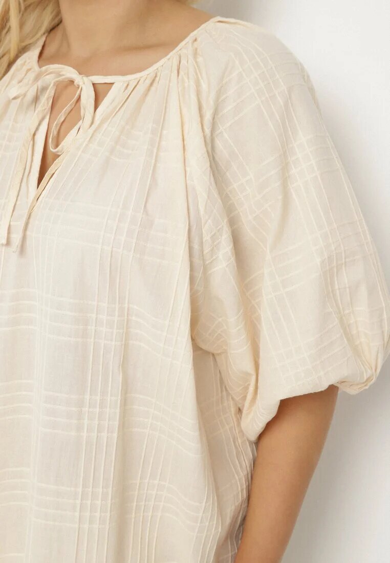 melya by melody Rochie Bej din Bumbac Oversize cu legătură la gât Tolanea