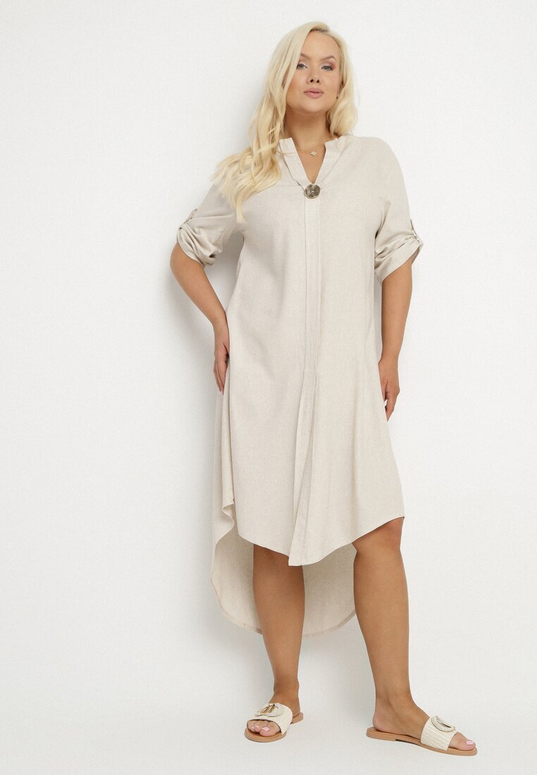 melya by melody Rochie Bej din Viscoză și In Tip cutie Asimetrică Toliria