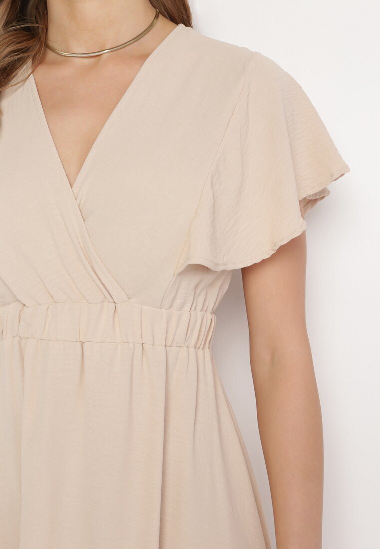 melya by melody Rochie Bej Evazată Midi cu Decolteu Petrecut Mirenal