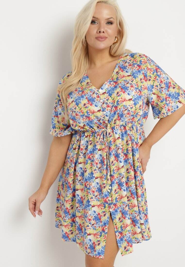 melya by melody Rochie cămașă Albastră din Viscoză Decorată cu o legătură Edirilira