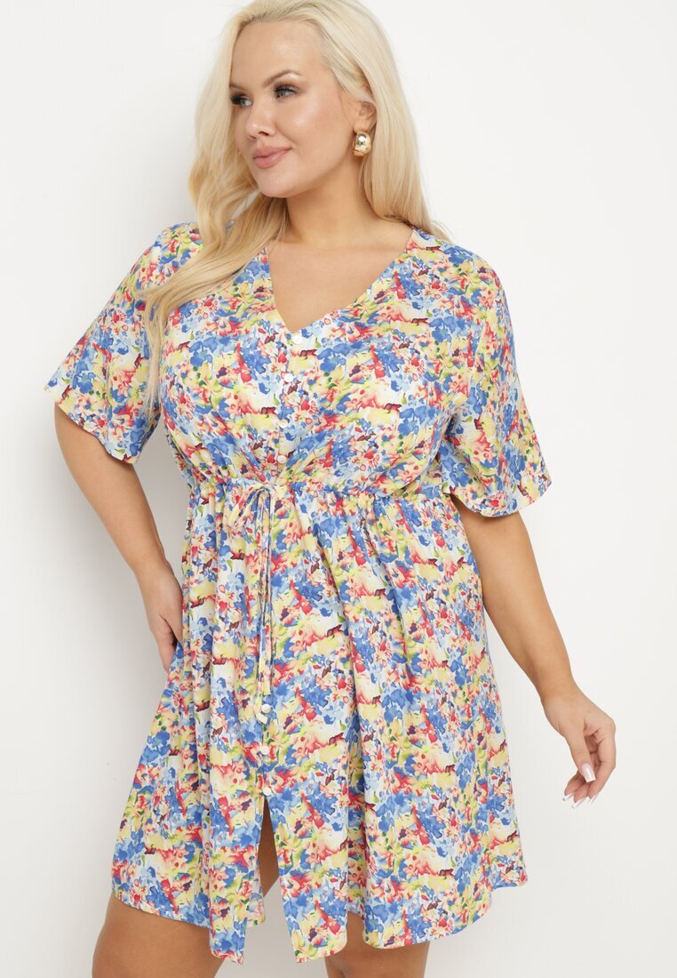 melya by melody Rochie cămașă Albastră din Viscoză Decorată cu o legătură Edirilira
