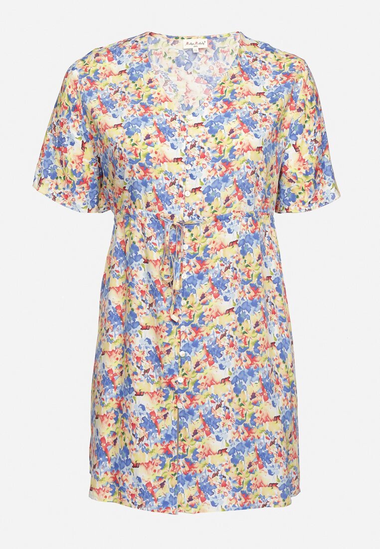 melya by melody Rochie cămașă Albastră din Viscoză Decorată cu o legătură Edirilira