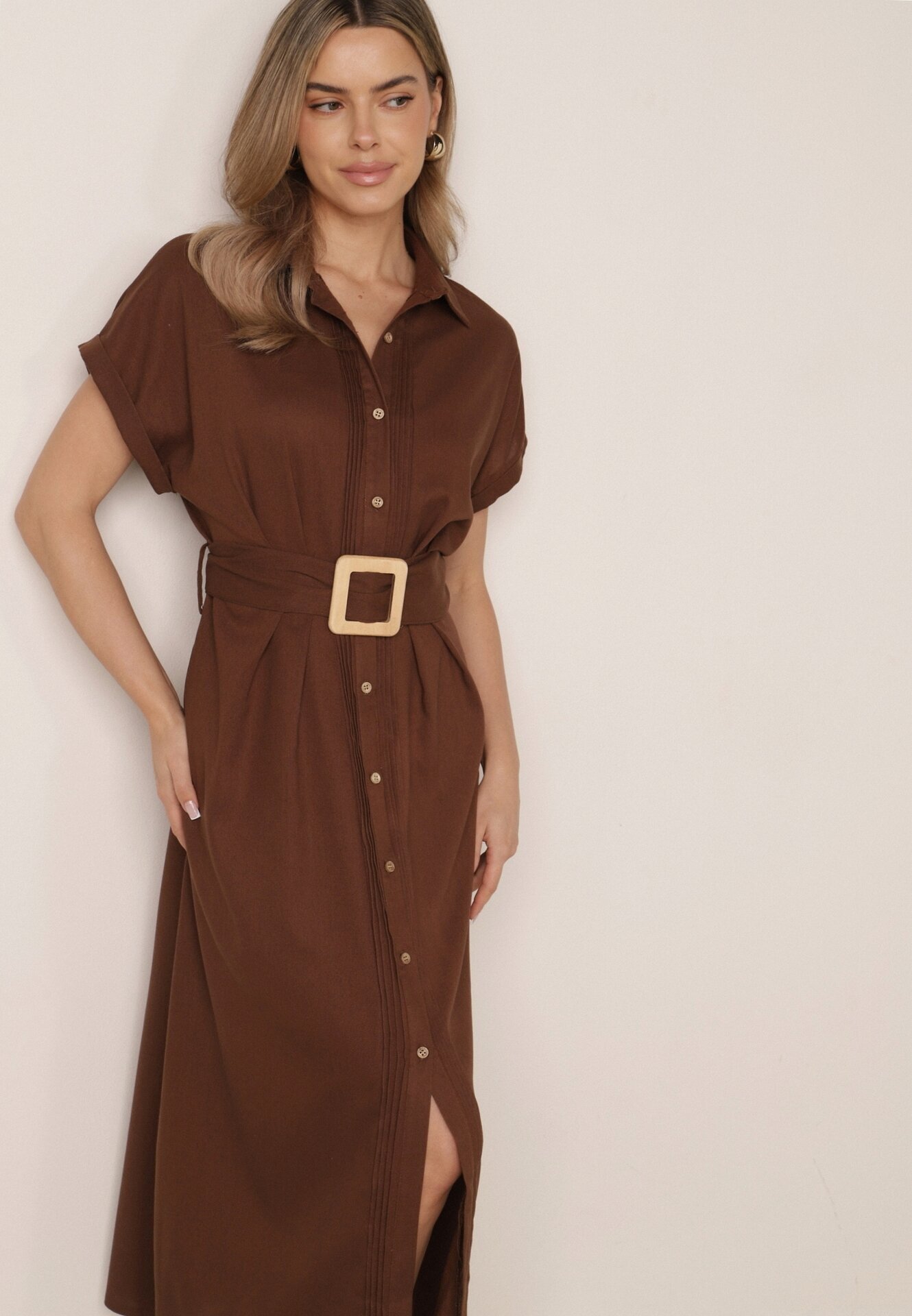 melya by melody Rochie-cămașă din bumbac cu curea în talie și buzunare Semilea Maro
