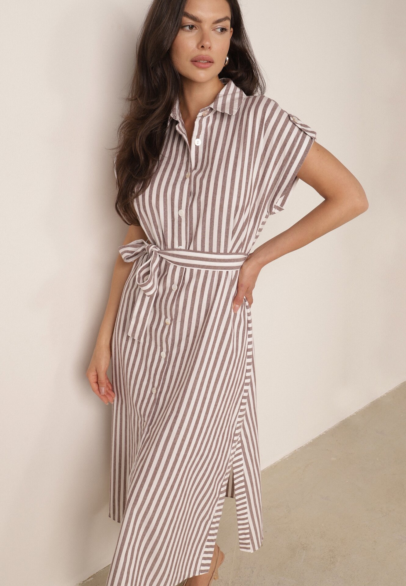 melya by melody Rochie-cămașă din bumbac fără mâneci cu curea tip cravată Egiera Maro