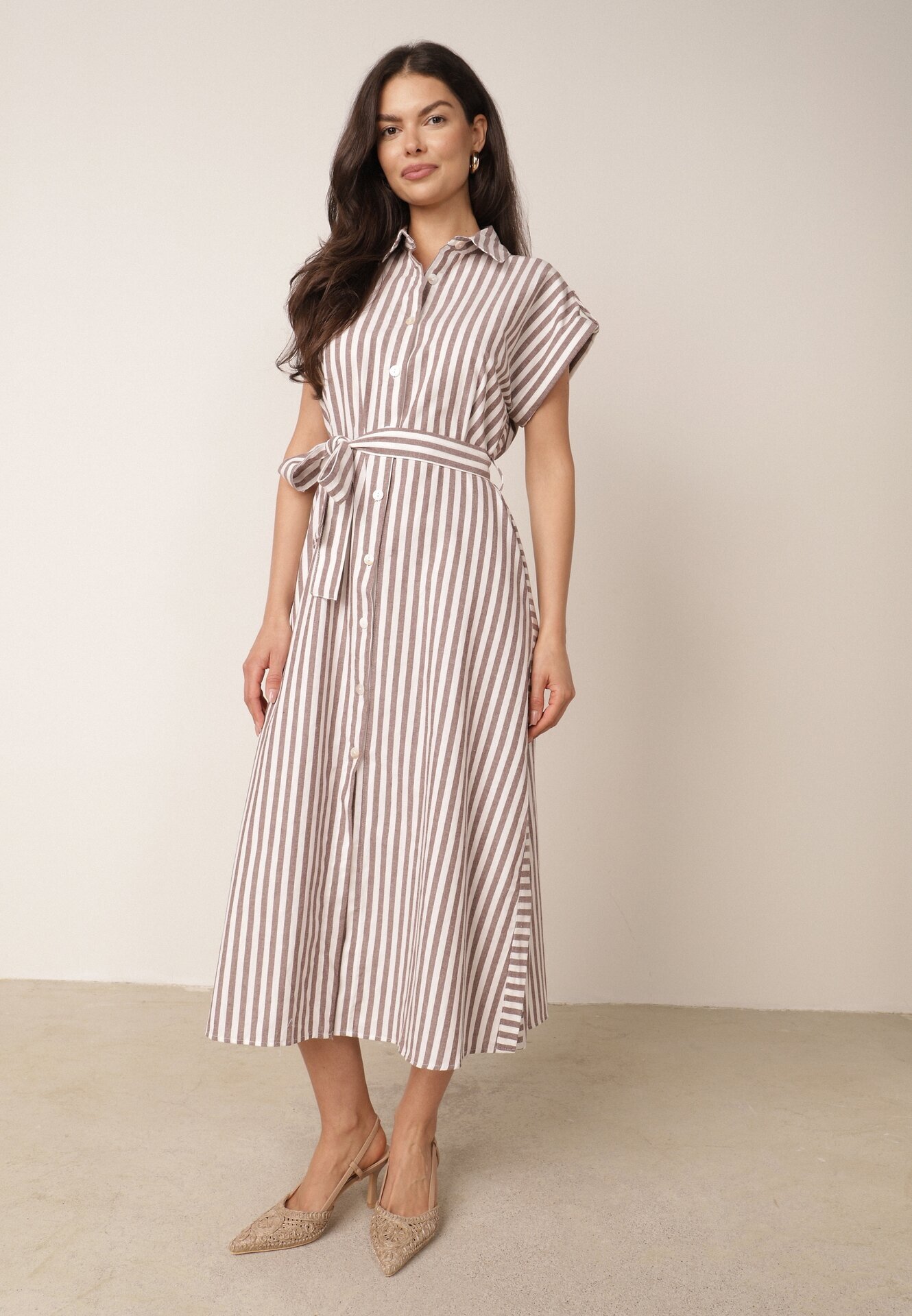 melya by melody Rochie-cămașă din bumbac fără mâneci cu curea tip cravată Egiera Maro