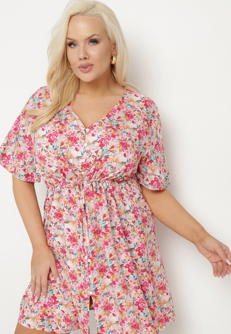 melya by melody Rochie Cămașă Fucsia cu Viscoză Decorată cu Legătură Edirilira