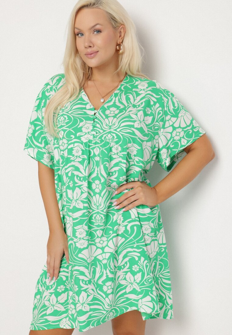 melya by melody Rochie cu croială dreaptă Verde din Viscoză cu Flori cu nasturi Liramiree