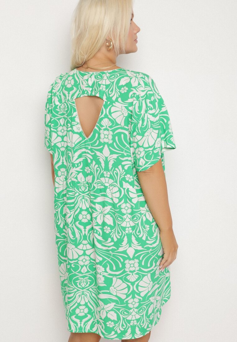 melya by melody Rochie cu croială dreaptă Verde din Viscoză cu Flori cu nasturi Liramiree