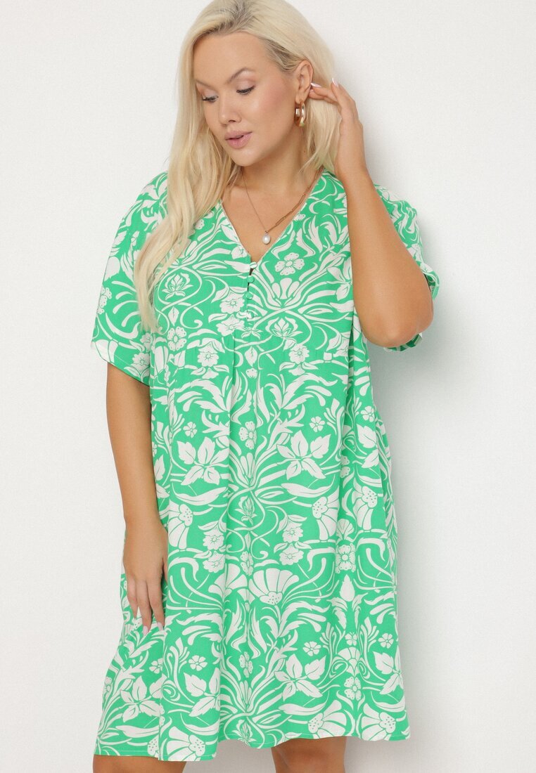 melya by melody Rochie cu croială dreaptă Verde din Viscoză cu Flori cu nasturi Liramiree
