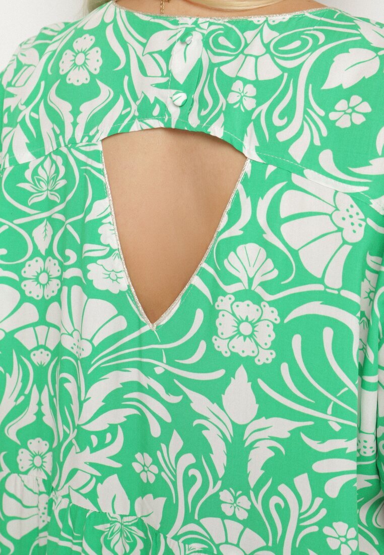 melya by melody Rochie cu croială dreaptă Verde din Viscoză cu Flori cu nasturi Liramiree