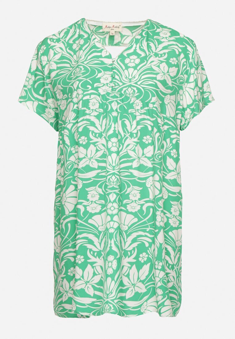 melya by melody Rochie cu croială dreaptă Verde din Viscoză cu Flori cu nasturi Liramiree