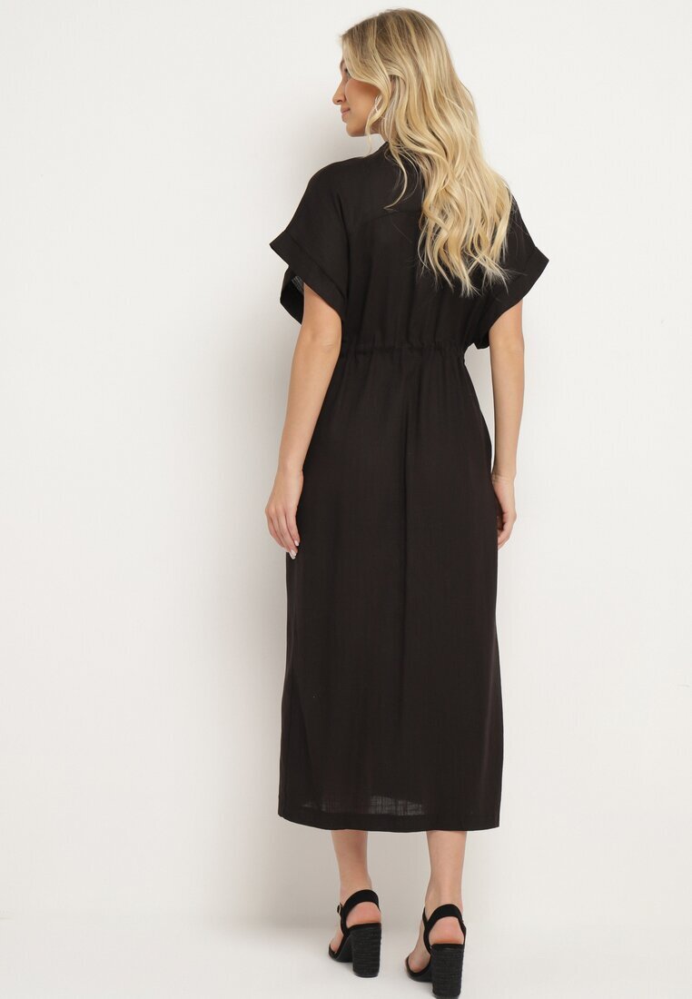 melya by melody Rochie din bumbac neagră cu top tip cămașă și șnur în talie Vikleta