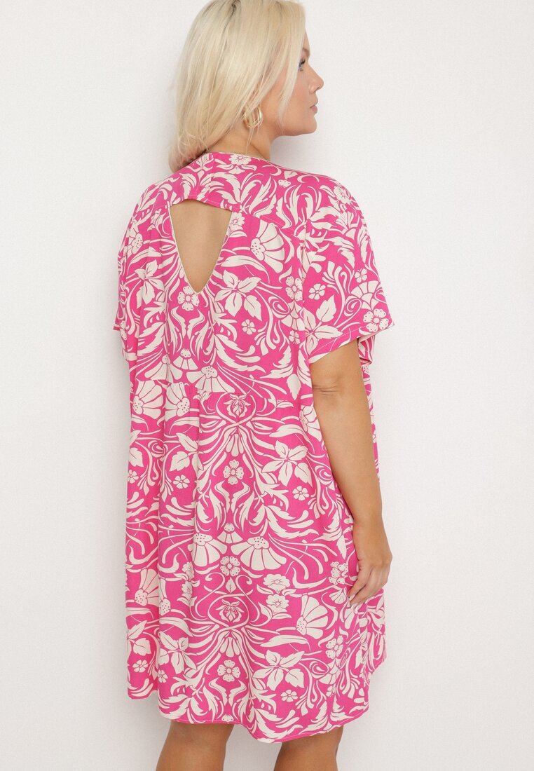 melya by melody Rochie Dreaptă Fucsia din Viscoză cu Flori cu Nasturi Liramiree