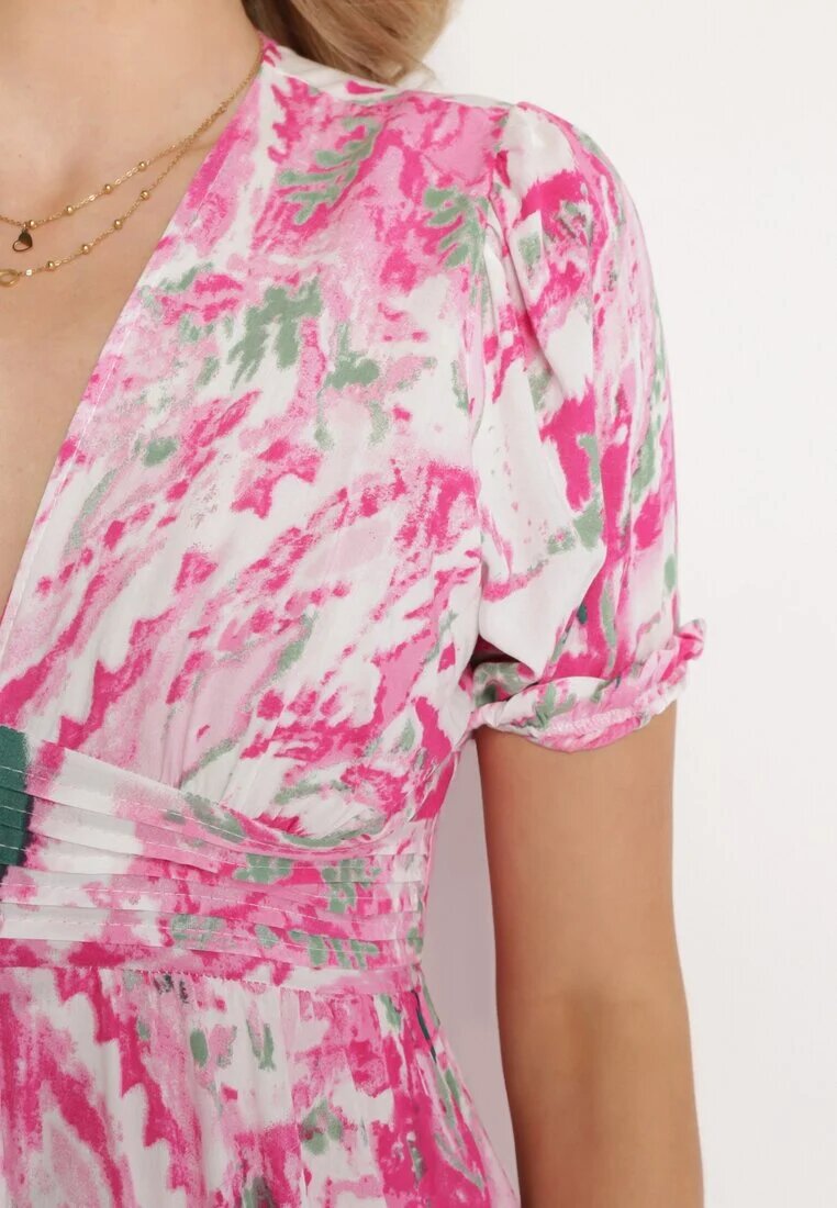 melya by melody Rochie Fucsia Cloche din Viscoză cu Mânecă Scurtă și Elastic Cusut în Talie Zenellanea