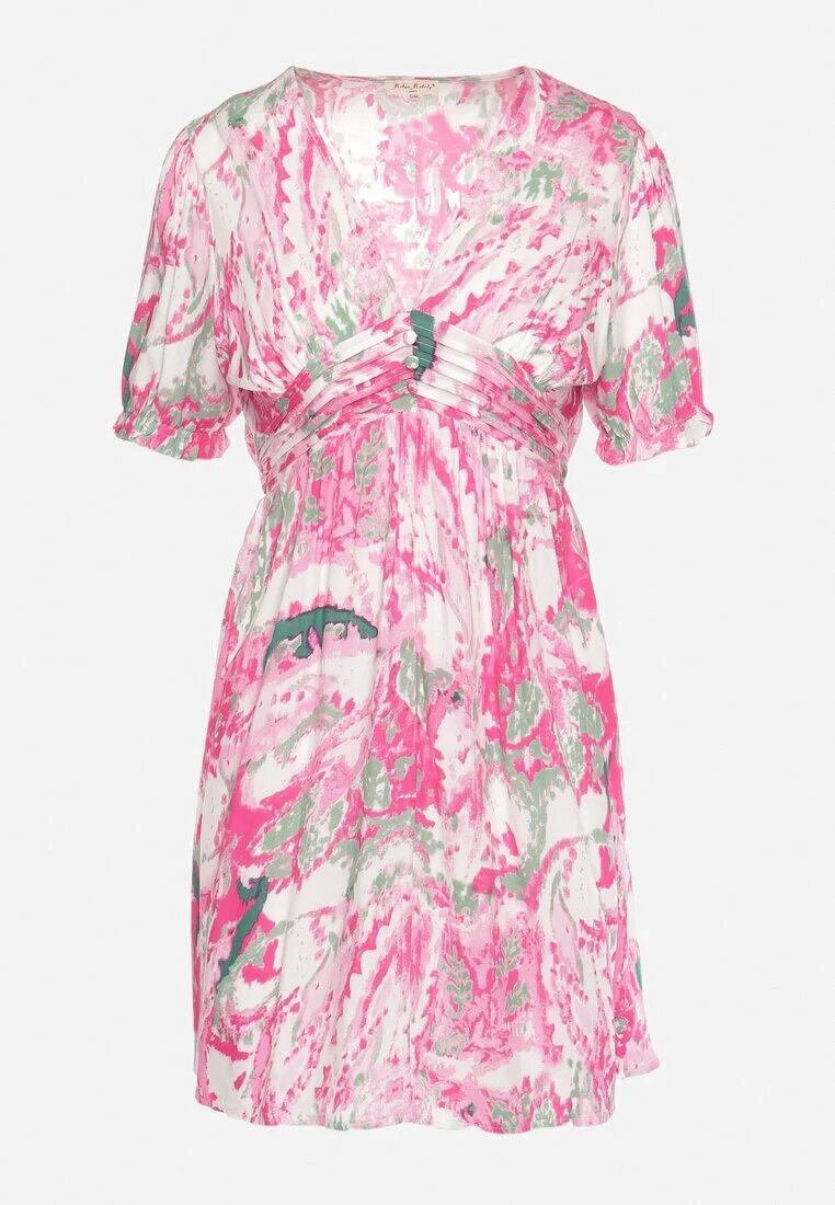 melya by melody Rochie Fucsia Cloche din Viscoză cu Mânecă Scurtă și Elastic Cusut în Talie Zenellanea