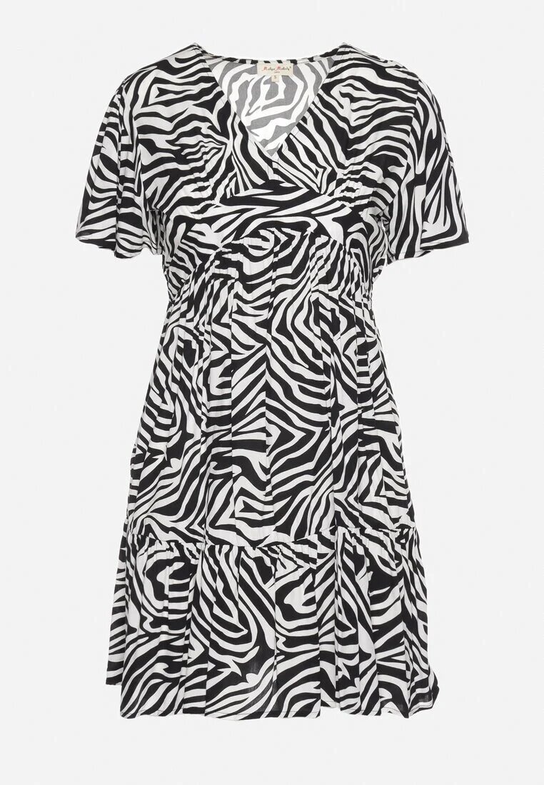melya by melody Rochie Mini Negru-Alb din Viscoză cu Dungi Abstracte Ethikala