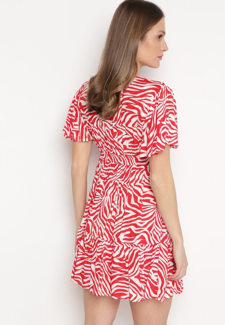melya by melody Rochie Mini Roșu-Bej din viscoză cu dungi abstracte Ethikala