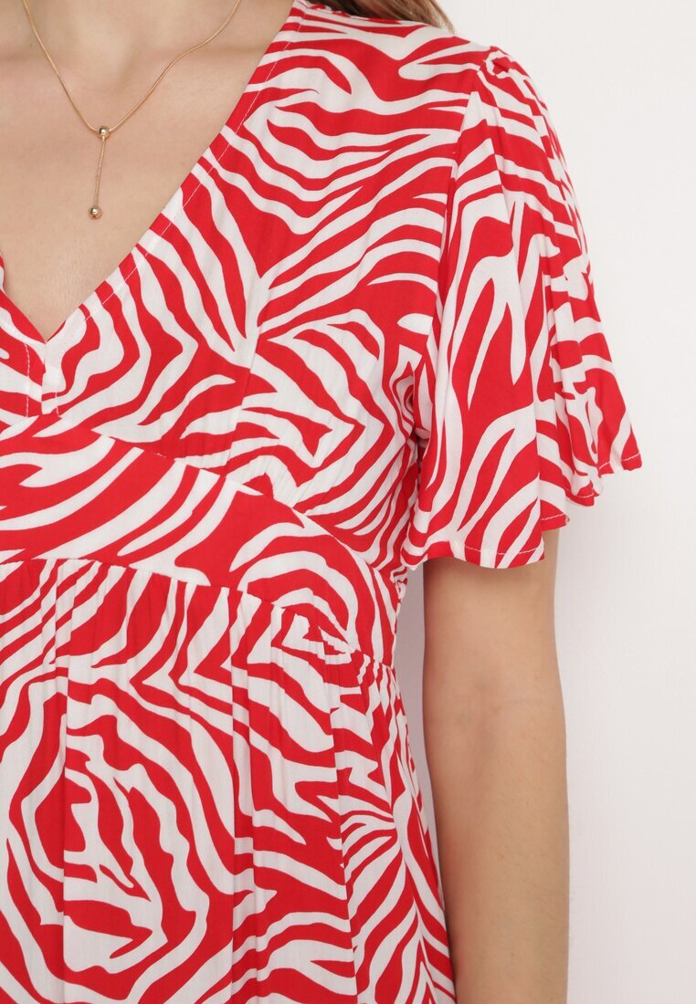 melya by melody Rochie Mini Roșu-Bej din viscoză cu dungi abstracte Ethikala