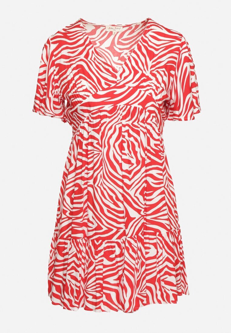 melya by melody Rochie Mini Roșu-Bej din viscoză cu dungi abstracte Ethikala