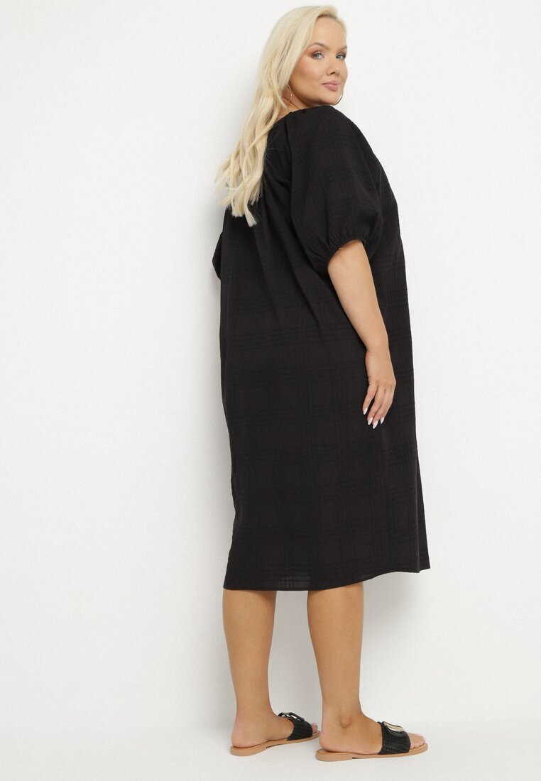 melya by melody Rochie Neagră De Bumbac Oversize cu Șnur la Gât Tolanea