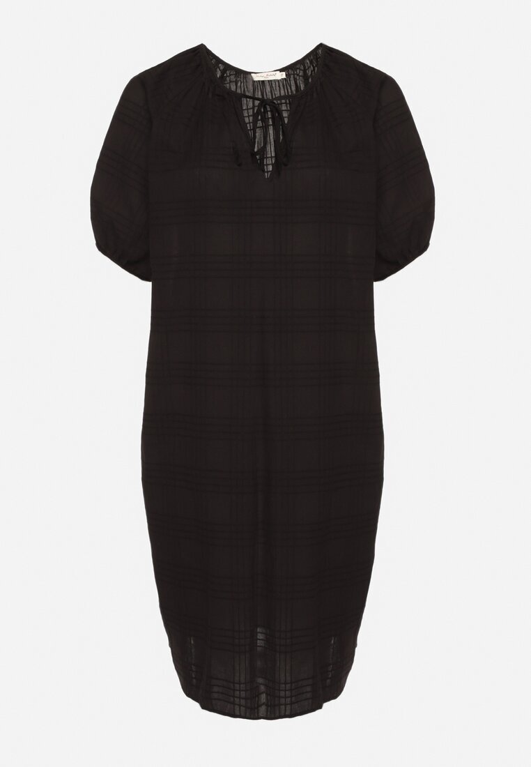 melya by melody Rochie Neagră De Bumbac Oversize cu Șnur la Gât Tolanea
