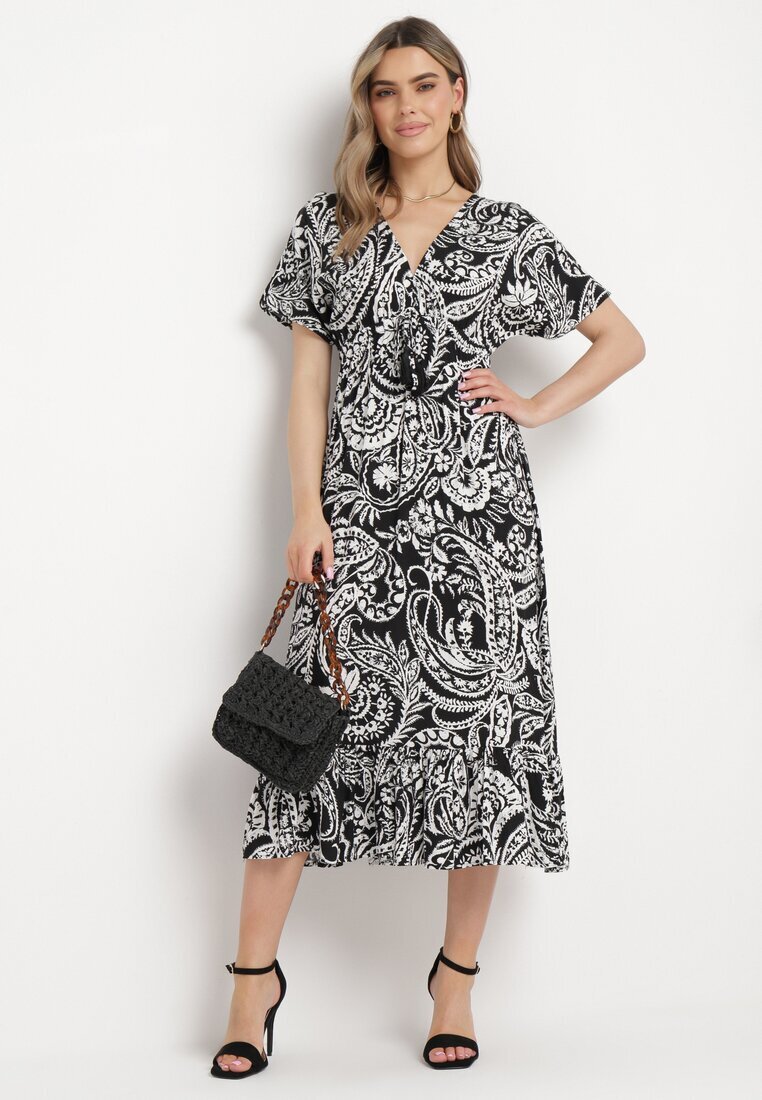 melya by melody Rochie Neagră Stil Boho cu elastic în talie și ciucuri Wornima