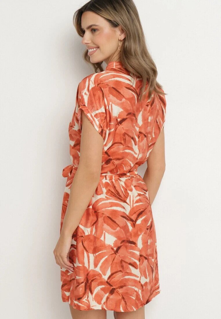melya by melody Rochie portocalie dreaptă cu decolteu în V cu imprimeu vegetal și cordon în talie Resevia