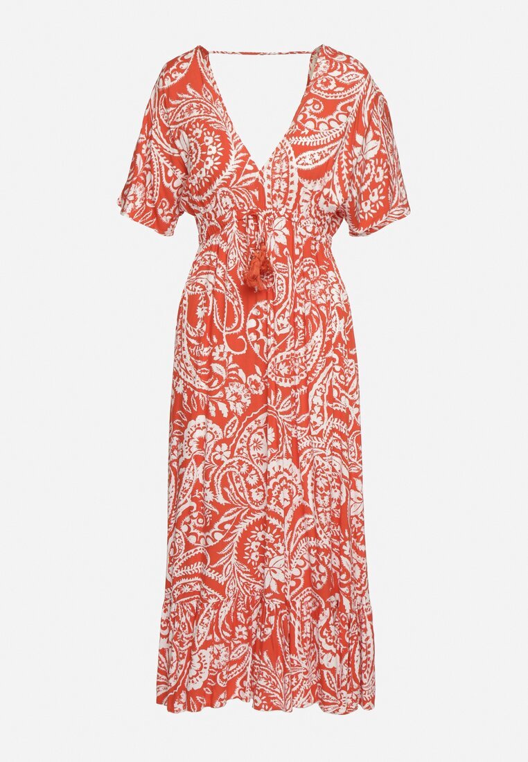 melya by melody Rochie Roșie în stil Boho cu elastic în talie și ciucuri Wornima